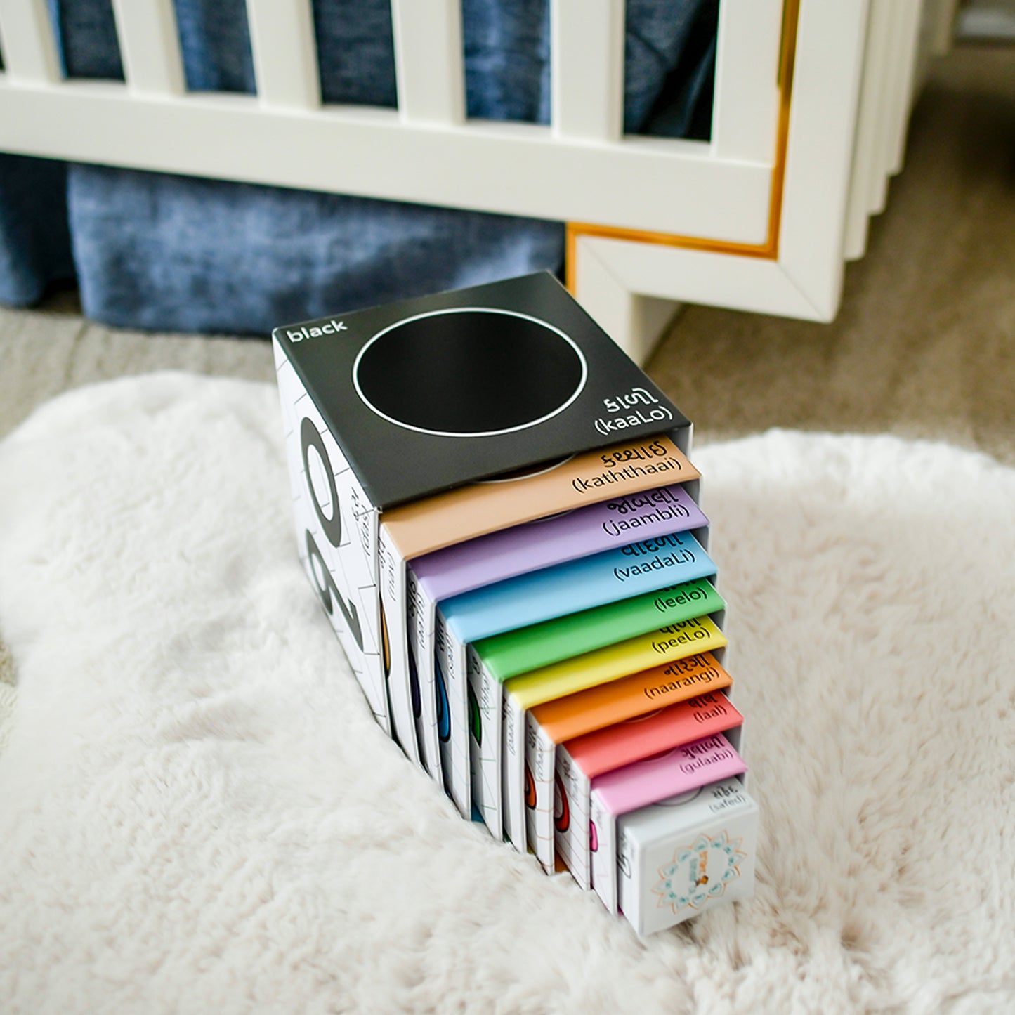 Gujarati blocks learn colours, numbers, animals, fruits and counting. Stack them up or nest them.